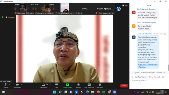 BAHASA BALI : MGMP Bahasa Bali SMA Kabupaten Buleleng sedang mengikuti webinar serangkaian menyambut Hari Pendidikan  Nasional pada Kamis (19/5). (ist)