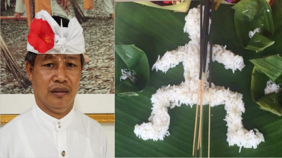 NASI PUTIH : Nasi Wong-wongan menggunakan nasi putih. Ketua PHDI Kecamatan Buleleng Nyoman Suardika. Ist  