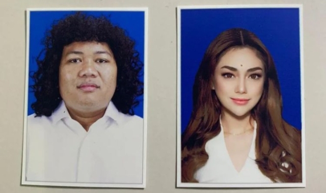 LATAR BIRU: Foto berlatar biru Marshel Widianto dan Celine Evangelista.