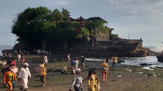 ULAR : Pura Tanah Lot tidak hanya unik dari sisi keberadaannya, juga  terdapat  ular poleng yang menambah kian unik. Kusuma Yoni/ Bali Express