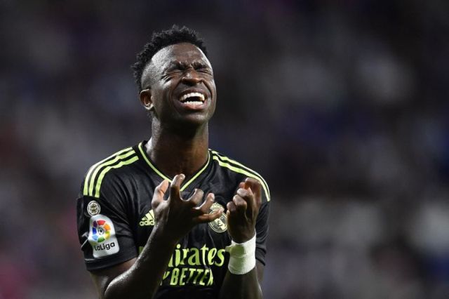 VINICIUS JUNIOR: Striker Real Madrid Vinicius Junior dalam pertandinga RCD Espanyol melawan Real Madrid CF di Stadion RCDE di Cornella de Llobregat, 28 Agustus 2022. (antara)