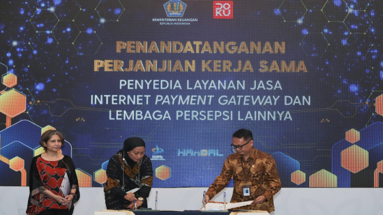 PERJANJIAN : Direktorat Jenderal Perbendaharaan (DJPb) Kementerian Keuangan Republik Indonesia bersama dengan DOKU melakukan penandatangan perjanjian kerja yang dilakukan langsung oleh Hadiyanto selaku Direktur Jenderal Perbendaharaan Kementerian Keuangan