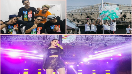 ARTIS NASIONAL : Tipe X  dan Wika Salim, artis nasional saat tampil memeriahkan Pesta Rakyat HUT Mangupura. Prokompim Setda Badung For Bali Express