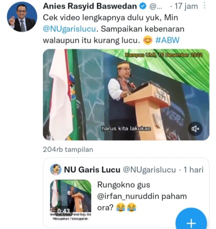 CUITAN: Tangkapan layar cuitan Anies Baswedan di Twitter.
