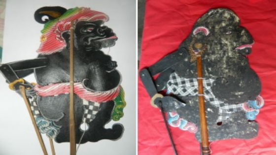 BEDA: Tokoh  punakawan Tualen Bali Selatan (kiri) dan Tualen Bali Utara atau Buleleng (kanan). Wayang Tualen Buleleng yang gundul dijadikan sebagai lakon potong rambut untuk ritual upacara tiga Bulanan di Buleleng. Istimewa