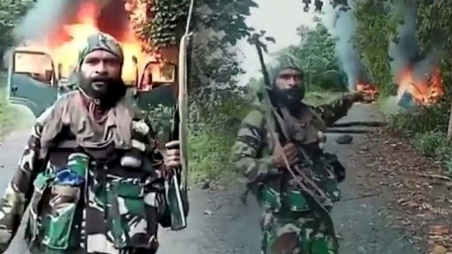 KKB: Tangkapan layar video penyerangan KKB terhadap polisi.