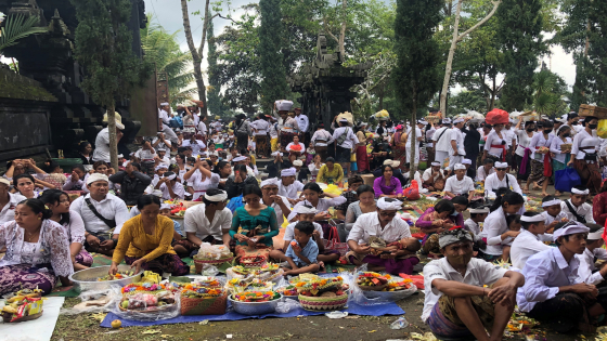 NYODAANG: Pamedek ngaturang banten sodaan saat Usaba Pitra Pura Dalem Puri, Minggu (22/1).I Wayan Adi Prabawa/Bali Express