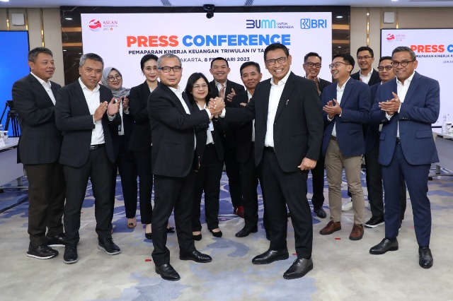 PRESS CONFERENCE : Press conference pemaparan kinerja BRI Kuartal IV 2022 yang diselenggarakan di Jakarta, Rabu (8/2).