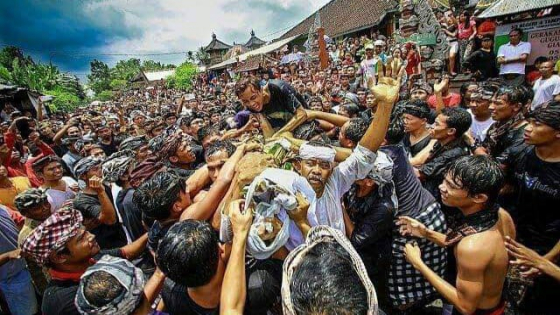 MESBES BANGKE : Warga Buruan, Tampaksiring, Gianyar, melaksanakan tradisi Mesbes Bangke. (Istimewa)