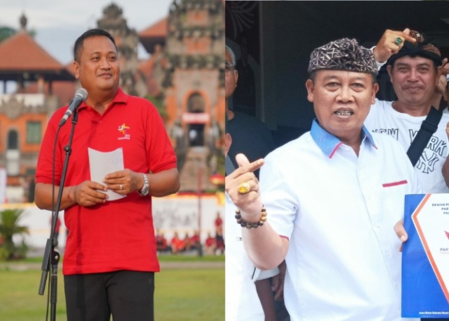 Bupati Gianyar Made Mahayastra dan Ketua Fraksi Indonesia Raya DPRD Gianyar, Ngakan Ketut Putra . (DOK. BALI EXPRESS)
