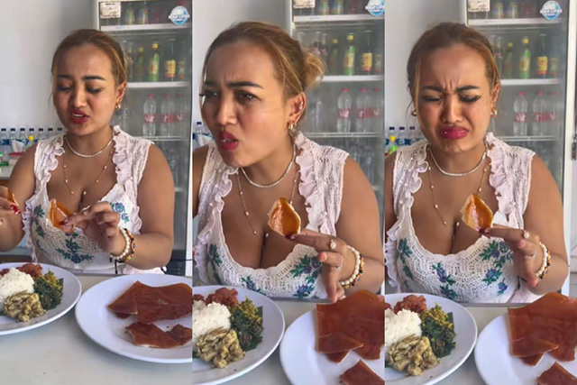 Lina Mukherjee saat konten makan babi