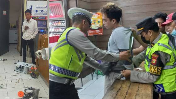 BUAT ONAR : Yunus diamankan polisi usai membuat onar di minimarket, diduga karena mabuk pil koplo. Ist