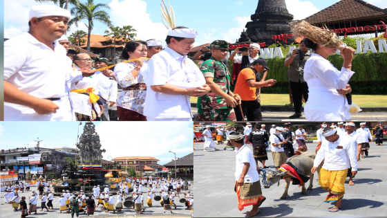 MAPEPADA : Prosesi Mapepada Tawur Agung Kasanga Tahun Caka 1945 di Catus Pata Klungkung, Senin (20/3). Ist