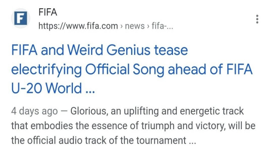 DIHAPUS  : Link berita di fifa.com tentang theme song Piala Dunia U-20 dihapus FIFA.