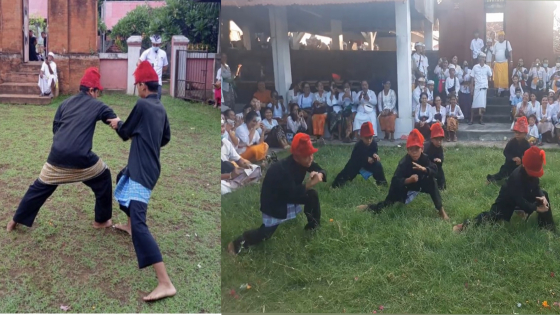 PENCAK SILAT: Tari Pencak Silat Depok Sruti dipentaskan saat pujawali di Pura Mas Penyeti. Ist