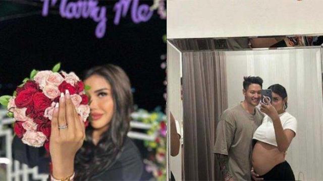 PERUT BUNCIT: Millen Cyrus pamer perut buncit.