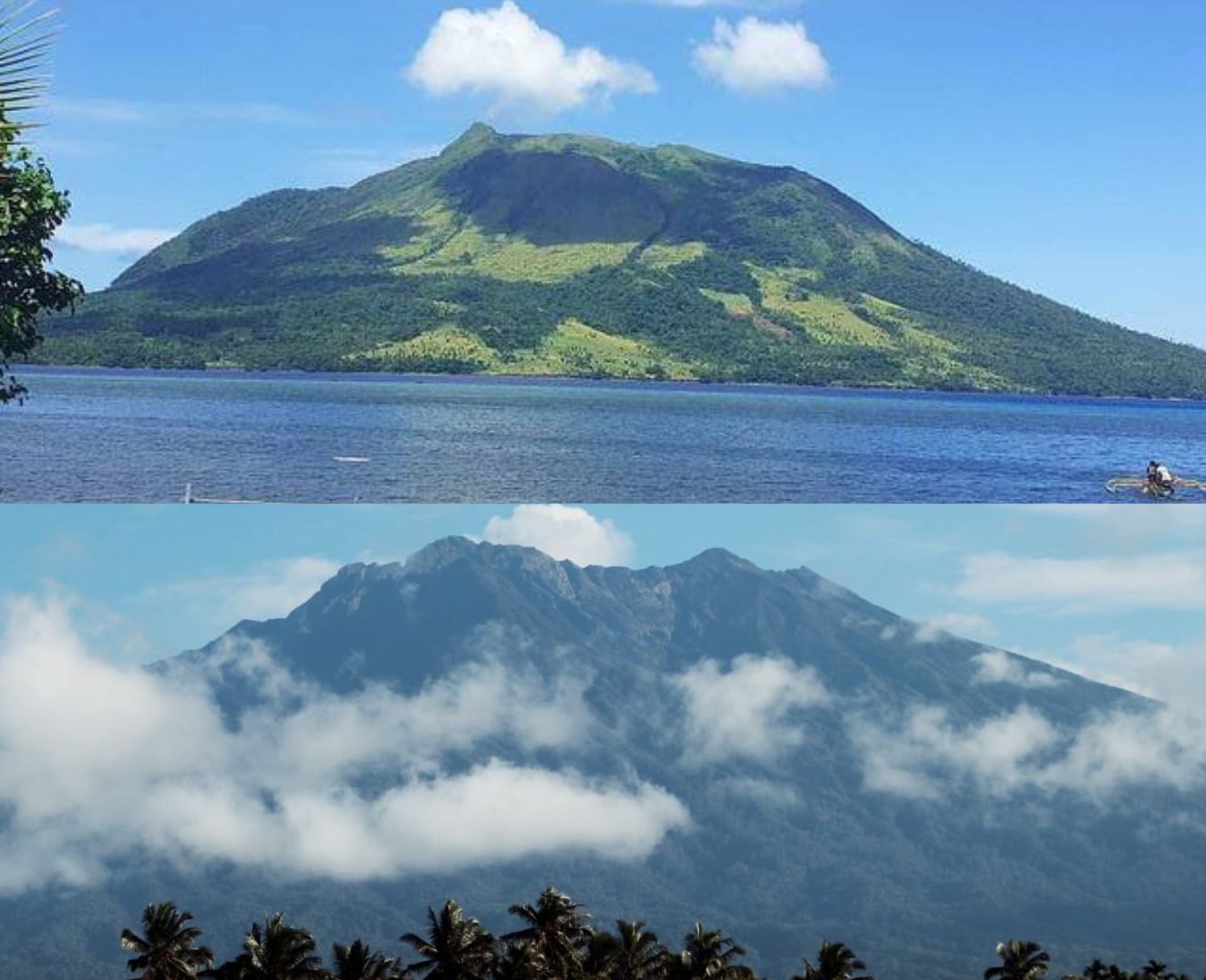 Kolase Foto Gunung Ruang (atas) dan Gunung Raung (bawah)