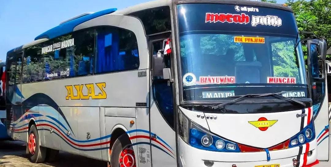 Bus Akas rute Muncar Banyuwangi &ndash; Madura. (ig @akasmilasejahtera_official)