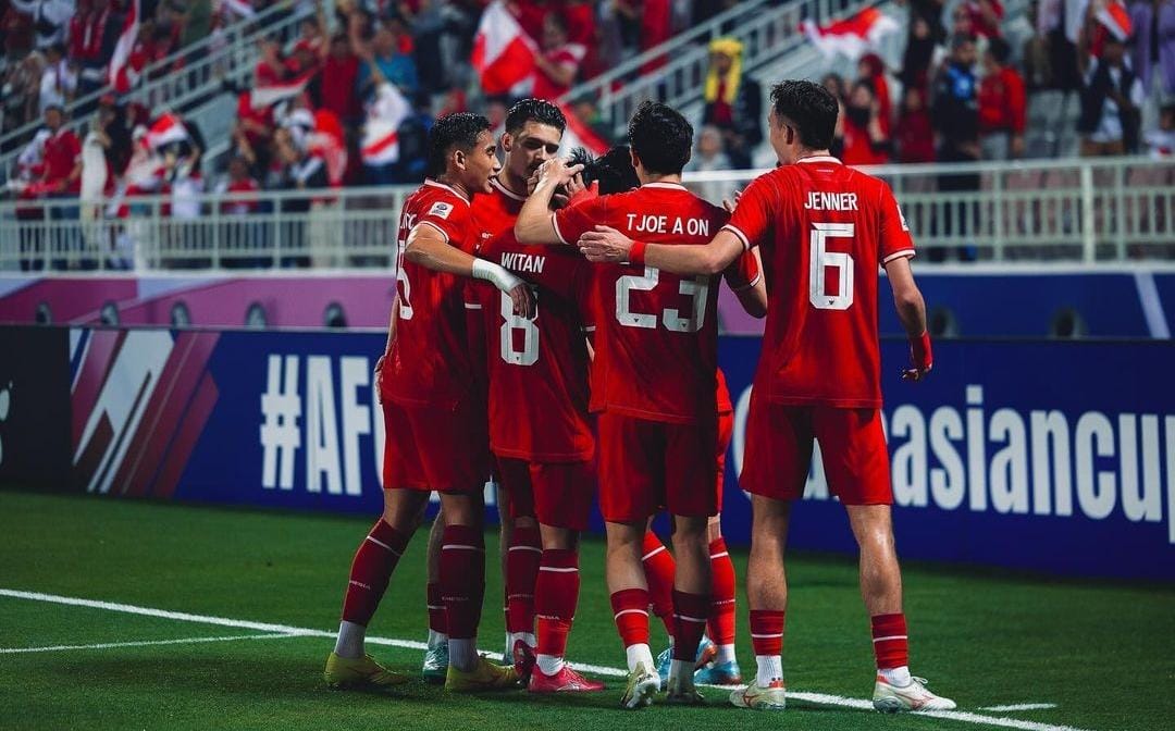 Pemain Timnas Indonesia merayakan gol di Piala Asia. (ig @nathantjoeaon)