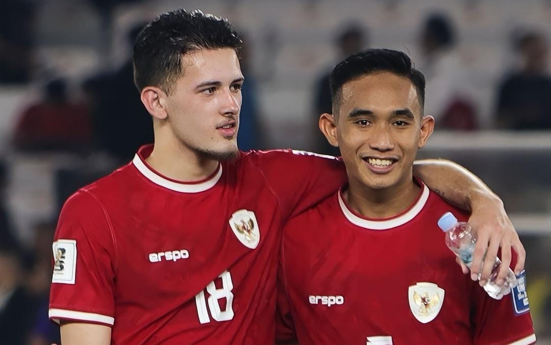 Dua pemain Timnas Indonesia, Rizky Ridho dan Justin Hubner. (ig @mario.sonatha)