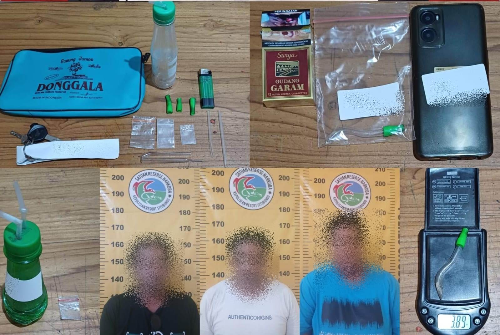 Ketiga tersangka saat diamankan polisi. (Khoirul Rizal/RadarSitubondo.id)