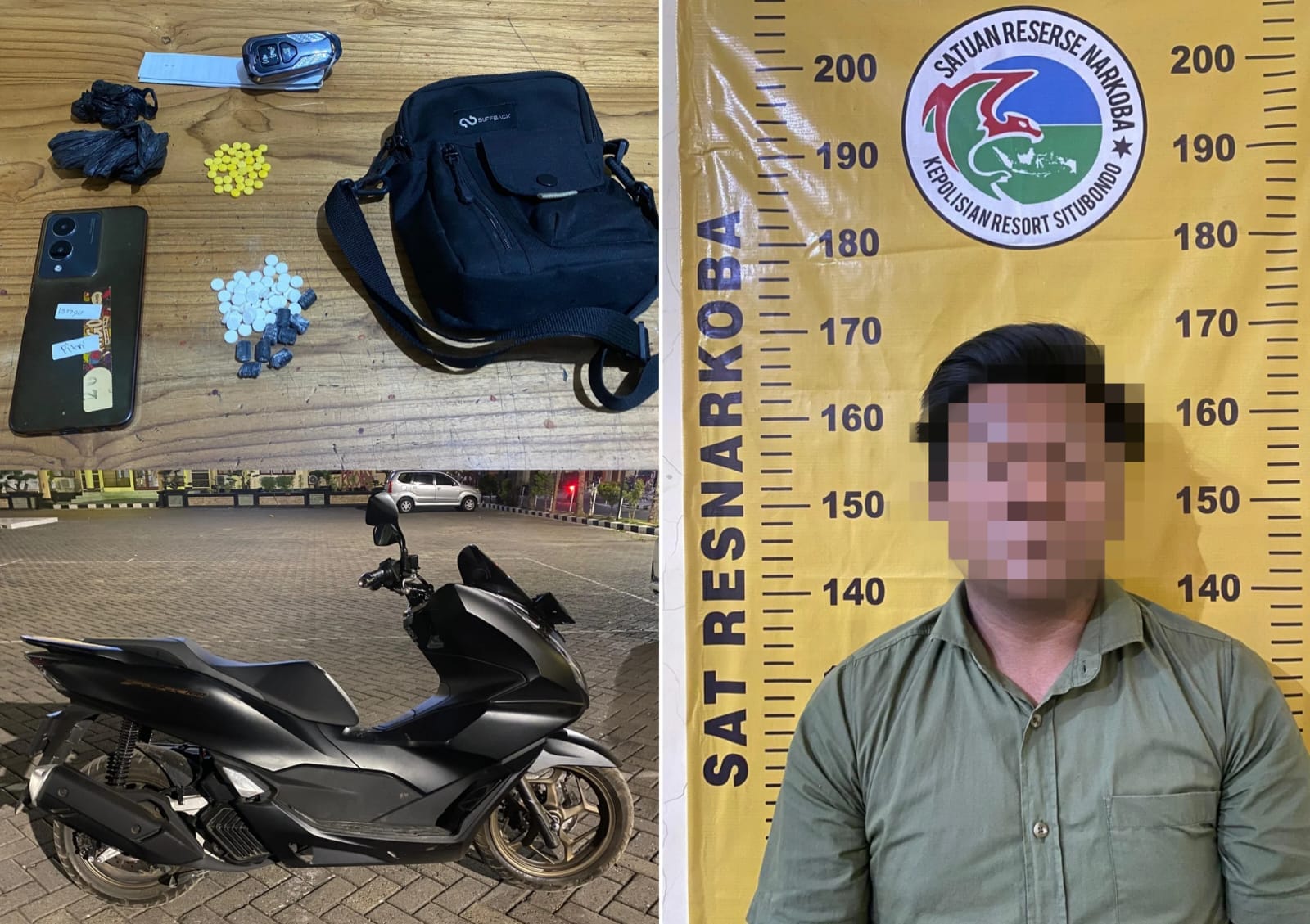 Pelaku dan barang bukti yang diamankan. (Khoirul Rizal/RadarSitubondo.id)