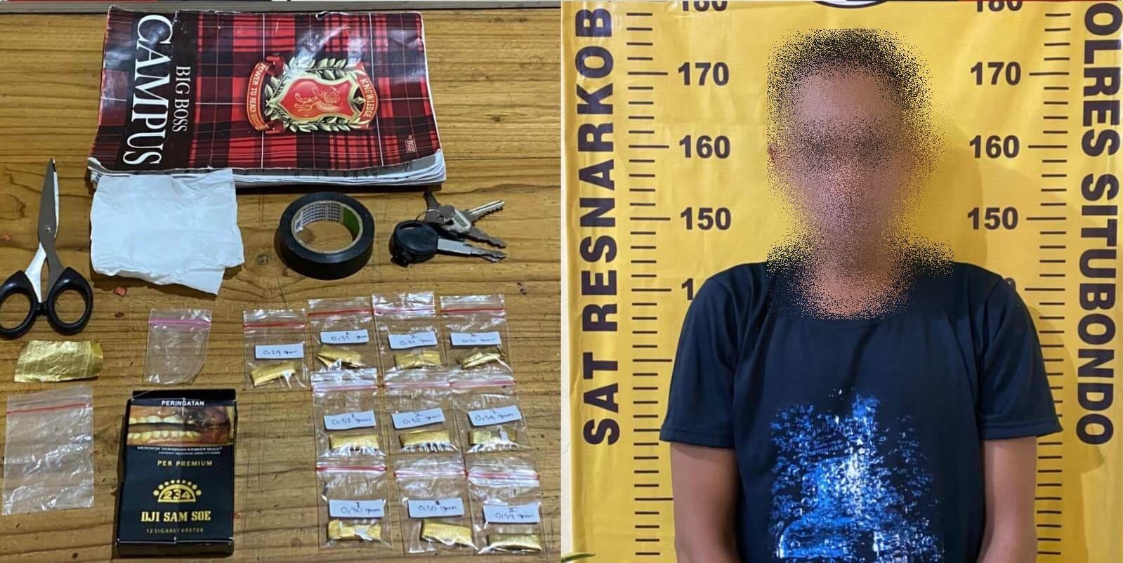 Tersangka dan barang bukti yang diamankan. (Khoirul Rizal/RadarSitubondo.id)