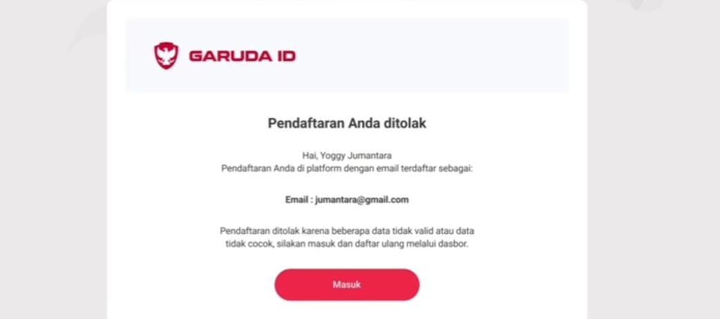 Contoh pendaftaran gagal. (ig @pssi)