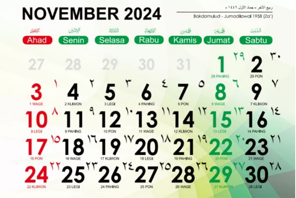Kalender bulan November 2024. (Kemenag.go.id)
