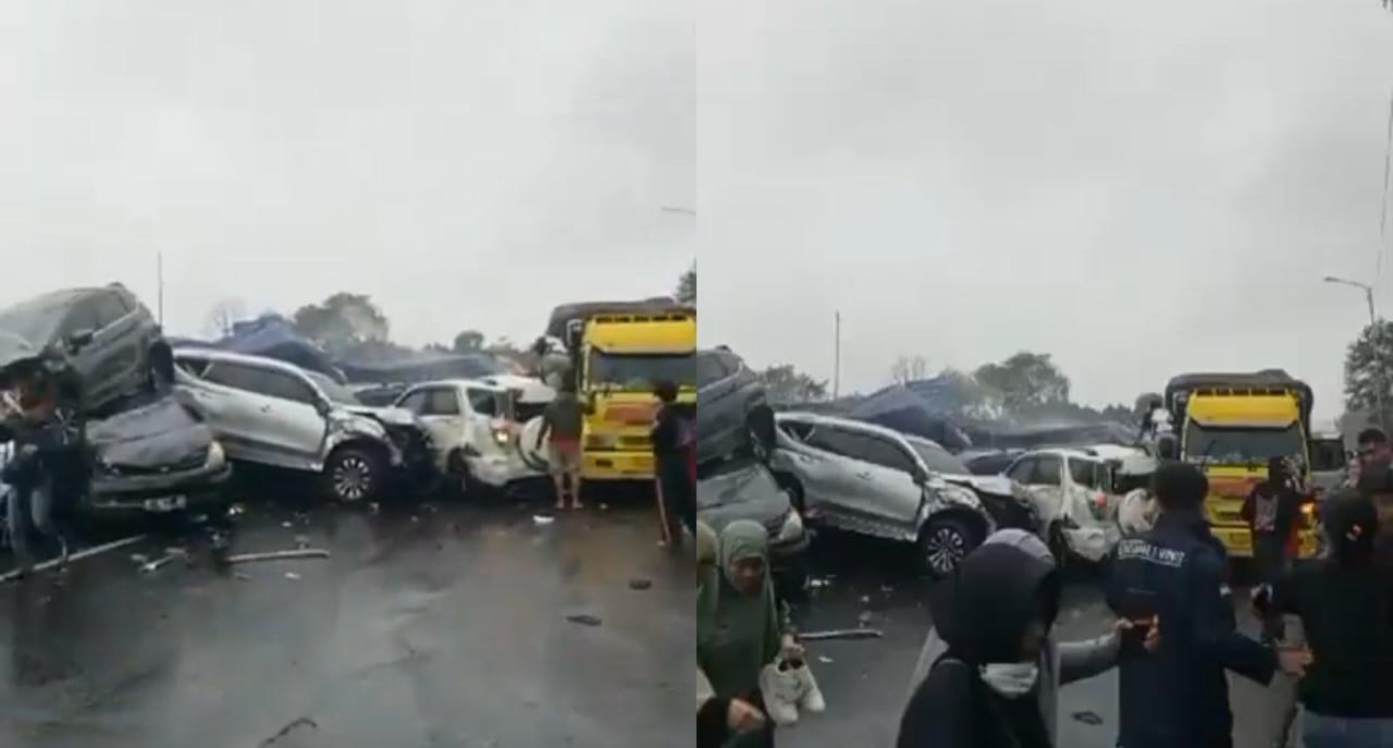 Kolase foto kecelakaan di tol Cipularang/ tangkapan layar X