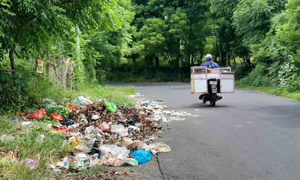 BIKIN RESAH: Sampah menumpuk di pinggir Jalan Desa Cermee, Desa Juglangan, Kecamatan, Kapongan, Minggu (2/3).