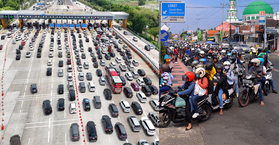Jalan tol punya gerbang /gate untuk keluar masuk kendaraan (kiri). Jalan umum tidak ada gerbang (kanan)