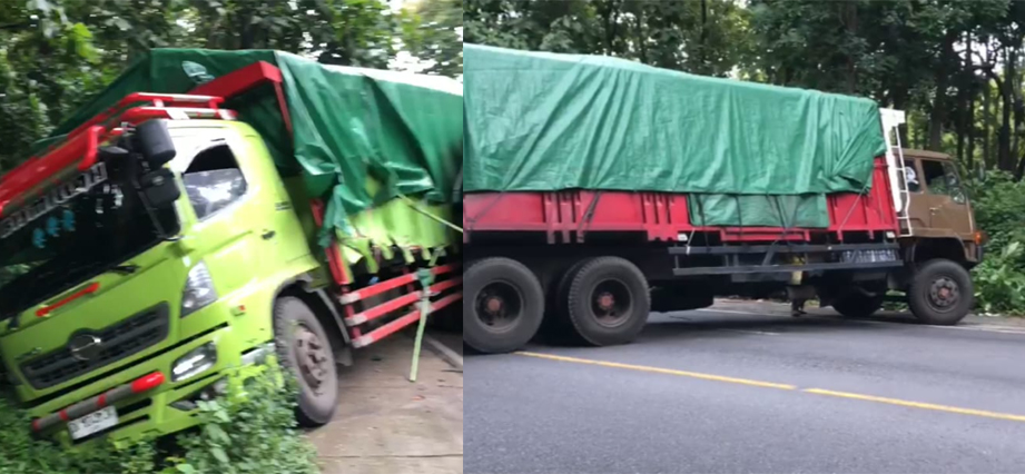 Truk yang terlibat kecelakaan di jalan raya hutan Baluran perbatasan Situbondo - Banyuwangi 16 Maret 2025.