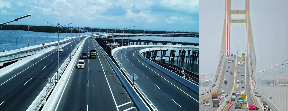 Tol Bali Mandara (foto kiri) dan Jembatan Suramadu di Jawa Timur (foto kanan).