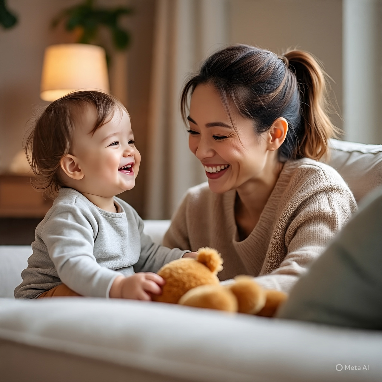 Sorang ibu sedang menikmati waktu bersama buah hatinya.