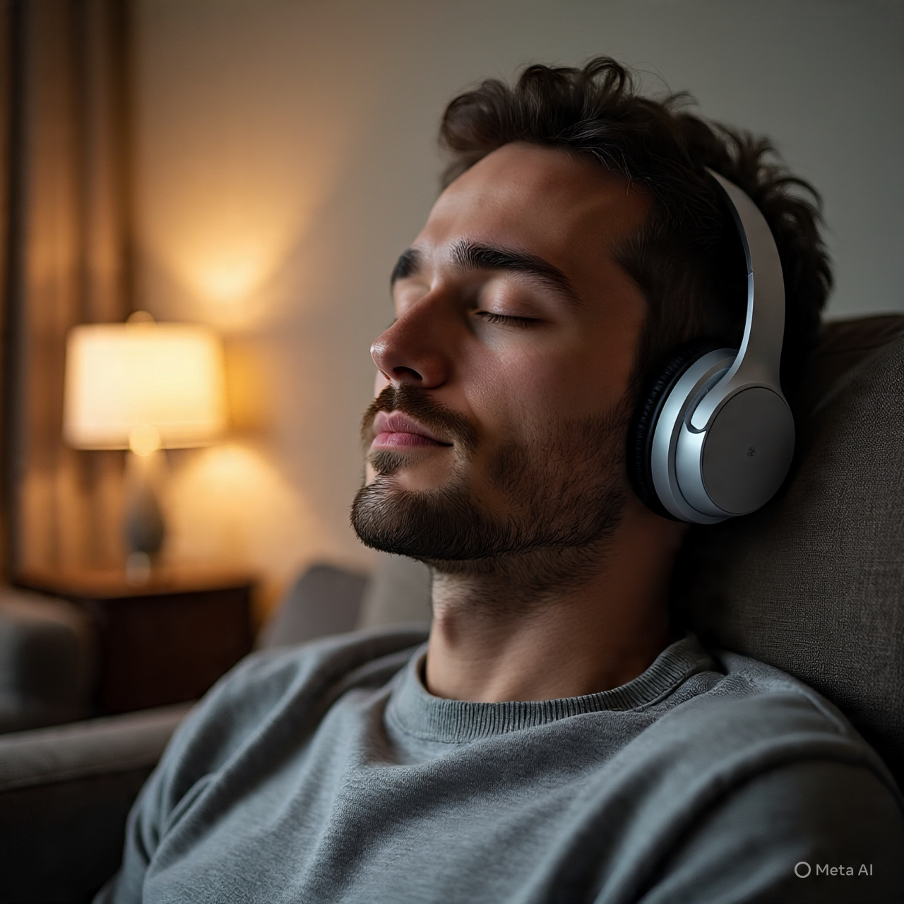 Seorang pria sedang mendengarkan frekuensi 432 Hz.