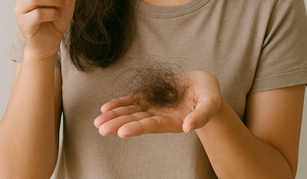 Rambut seorang wanita yang rontok.