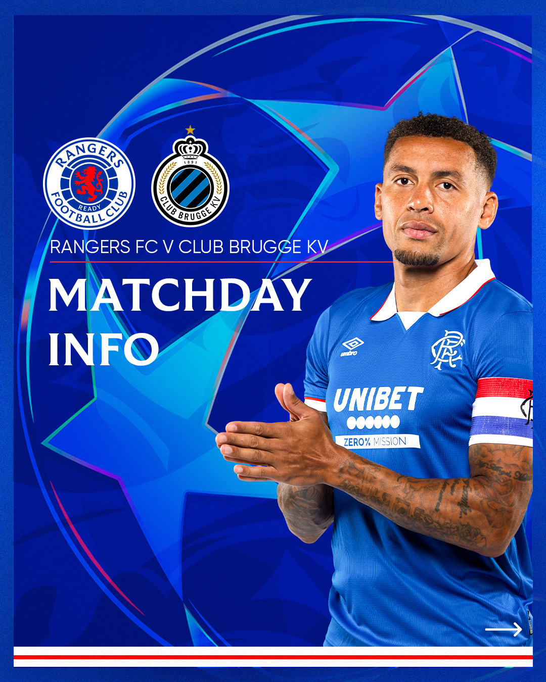 Pertandingan Rangers melawan Club Brugge di babak play-off Liga Champions.