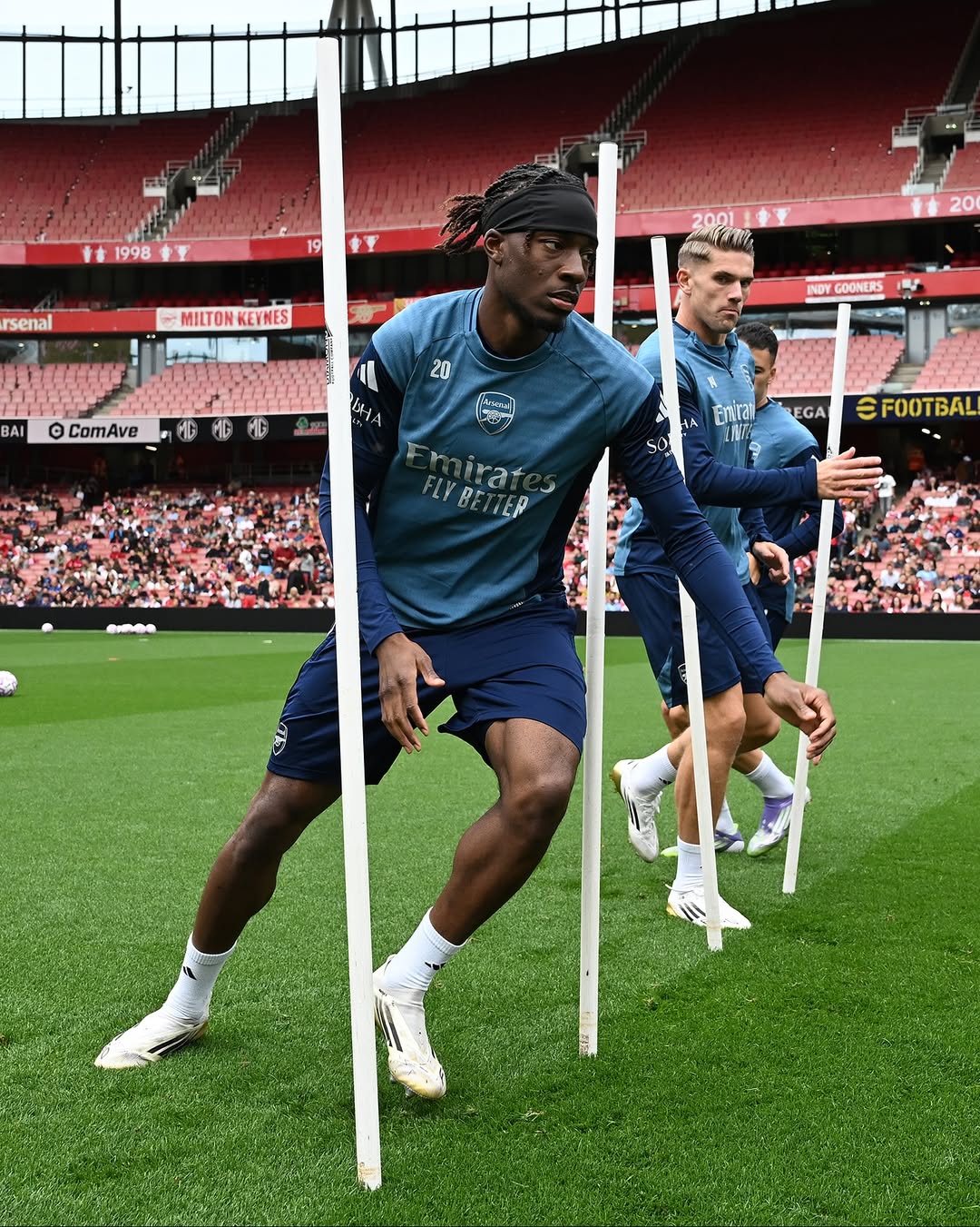 Sesi latihan Arsenal jelang laga menghadapi Leeds di pekan kedua Premier League 2025-26.