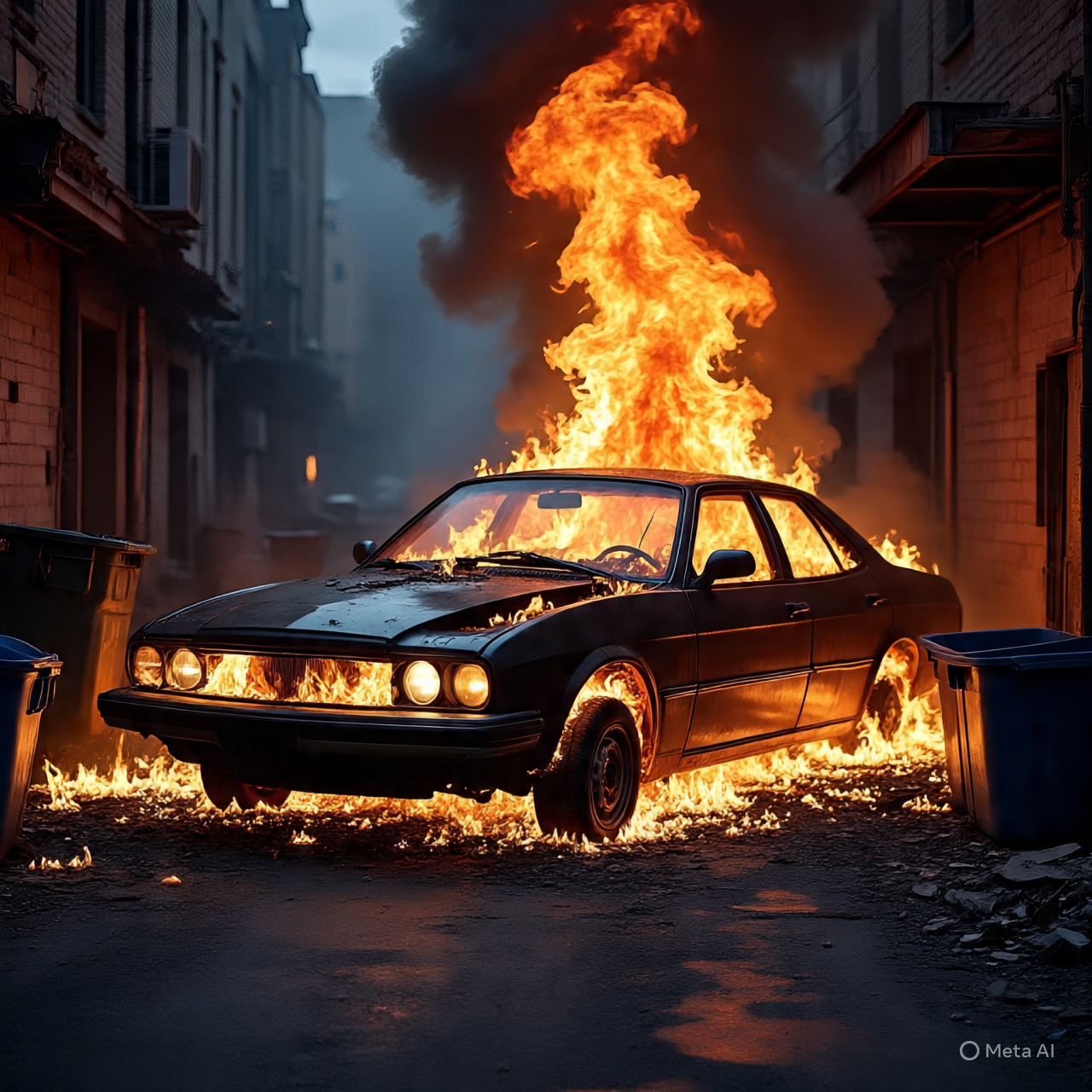 Sebuah mobil yang terbakar.