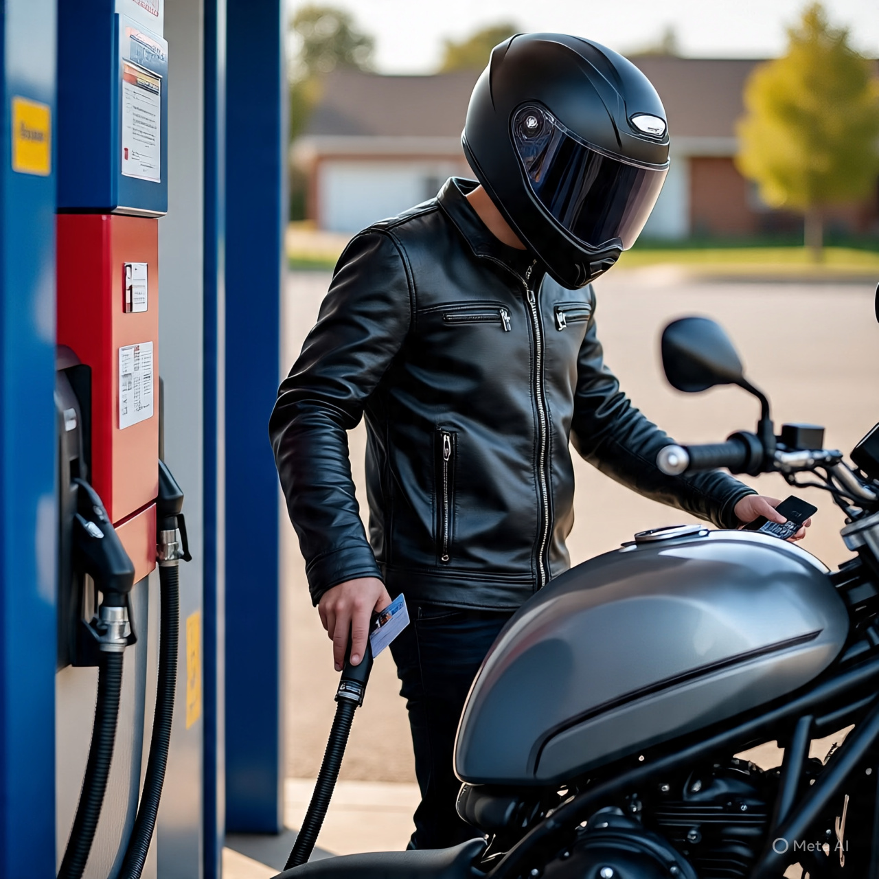 Seorang pengendara motor hendak mengisi BBM.