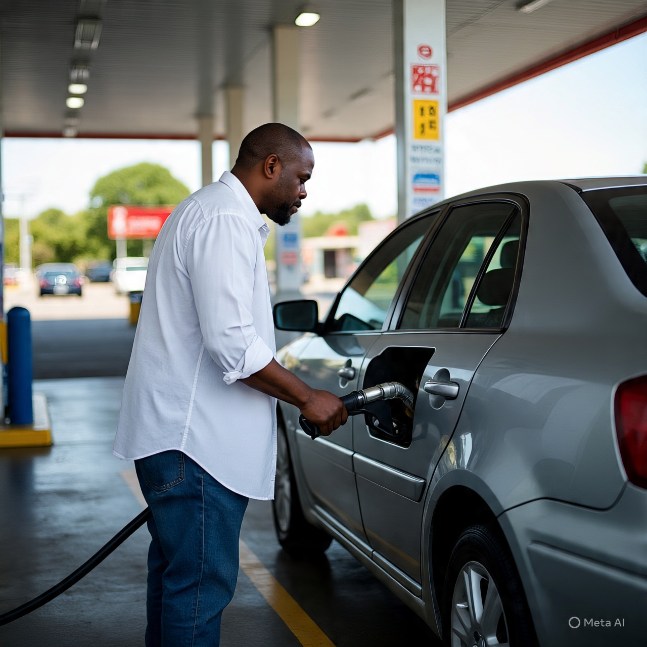 Seorang pria sedang mengisi BBM.