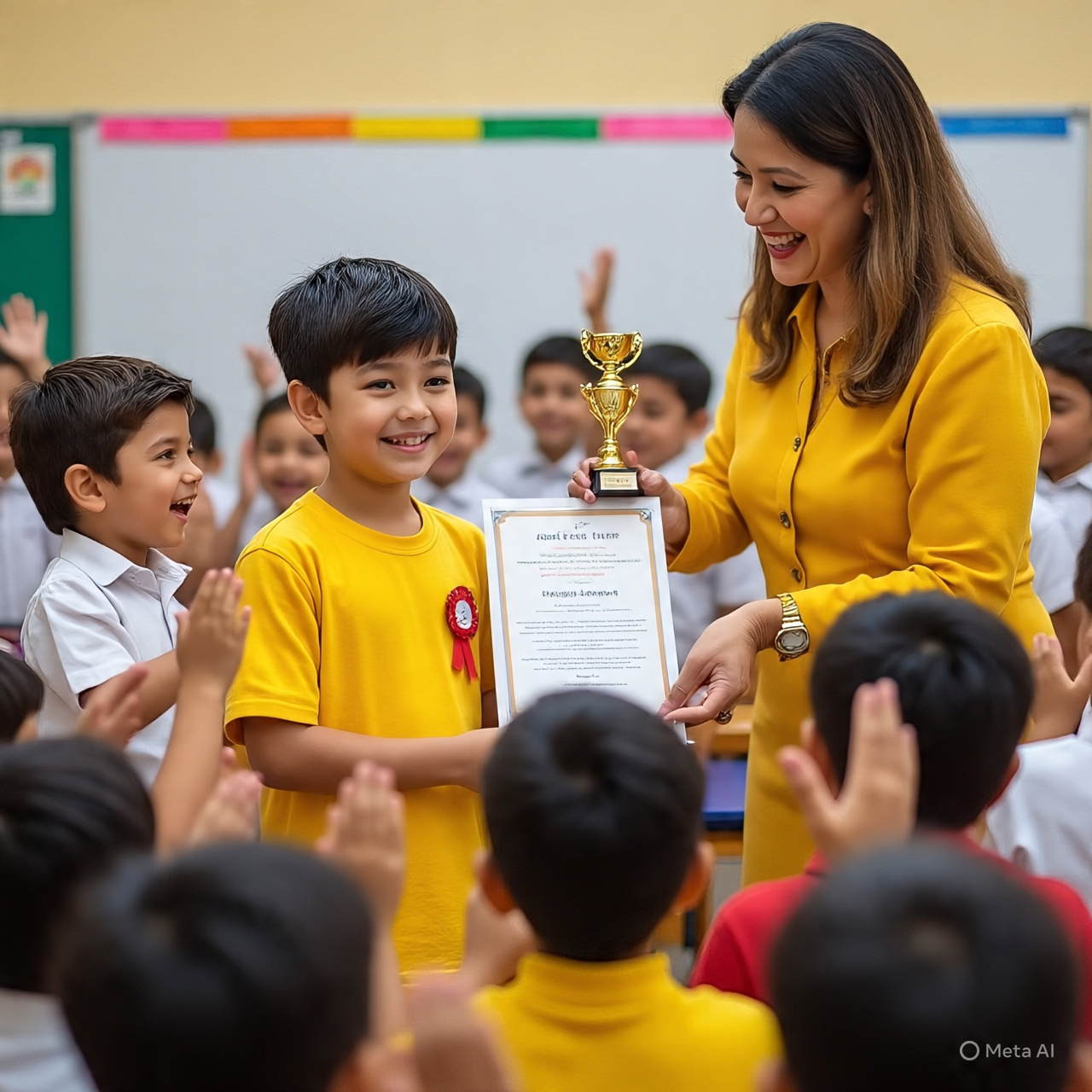 Seorang anak menjadi juara kelas.