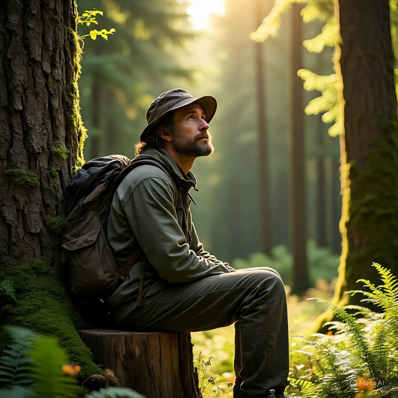 Seorang pria sedang heal di hutan belantara,