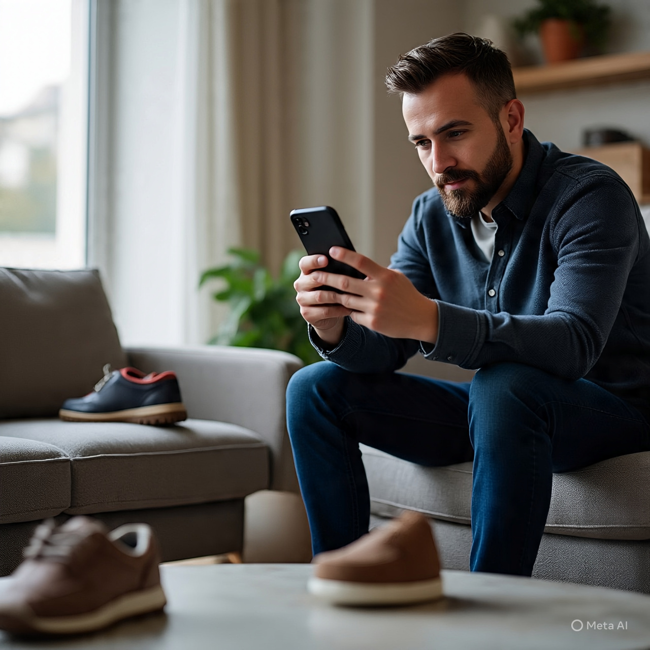Seorang pria sedang melihat-lihat sepatu di marketplace.