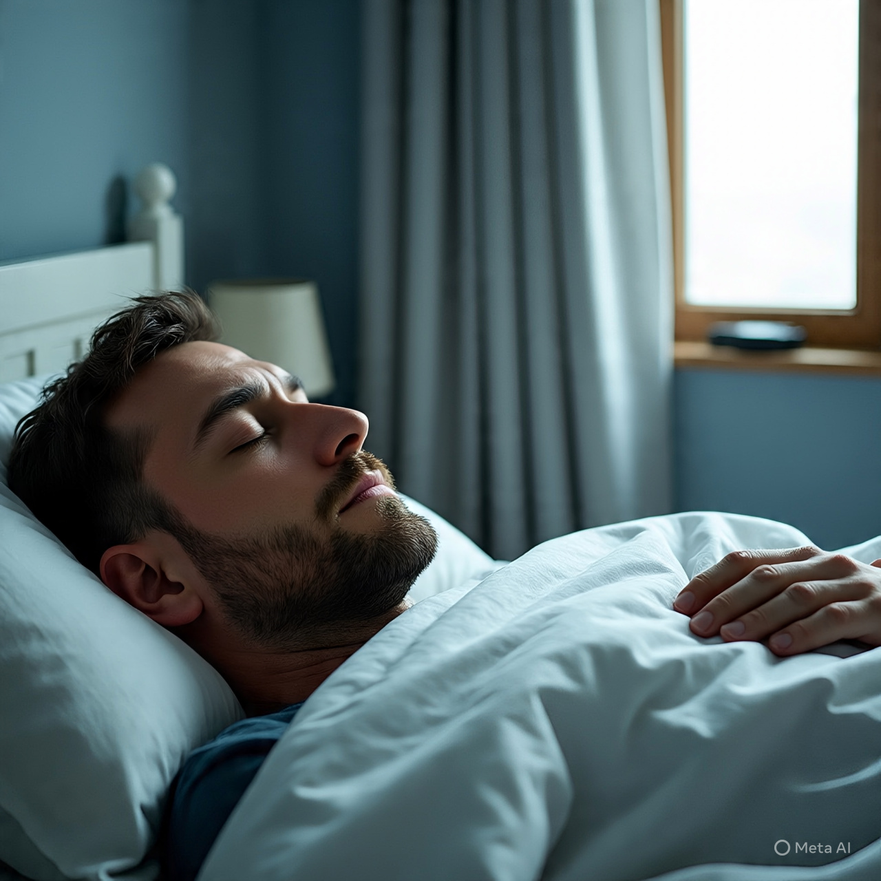 Seorang pria sedang mengalami sulit tidur karena terlalu sering Sleep Call.
