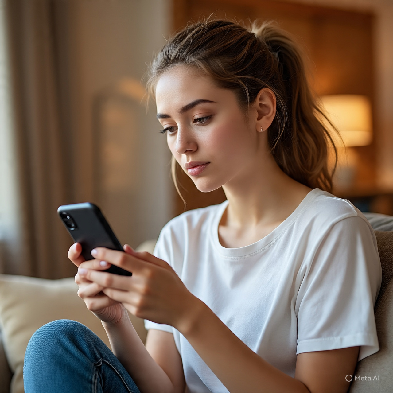 Seorang wanita sedang membuat SKCK melalui aplikasi POLRI PRESISI.