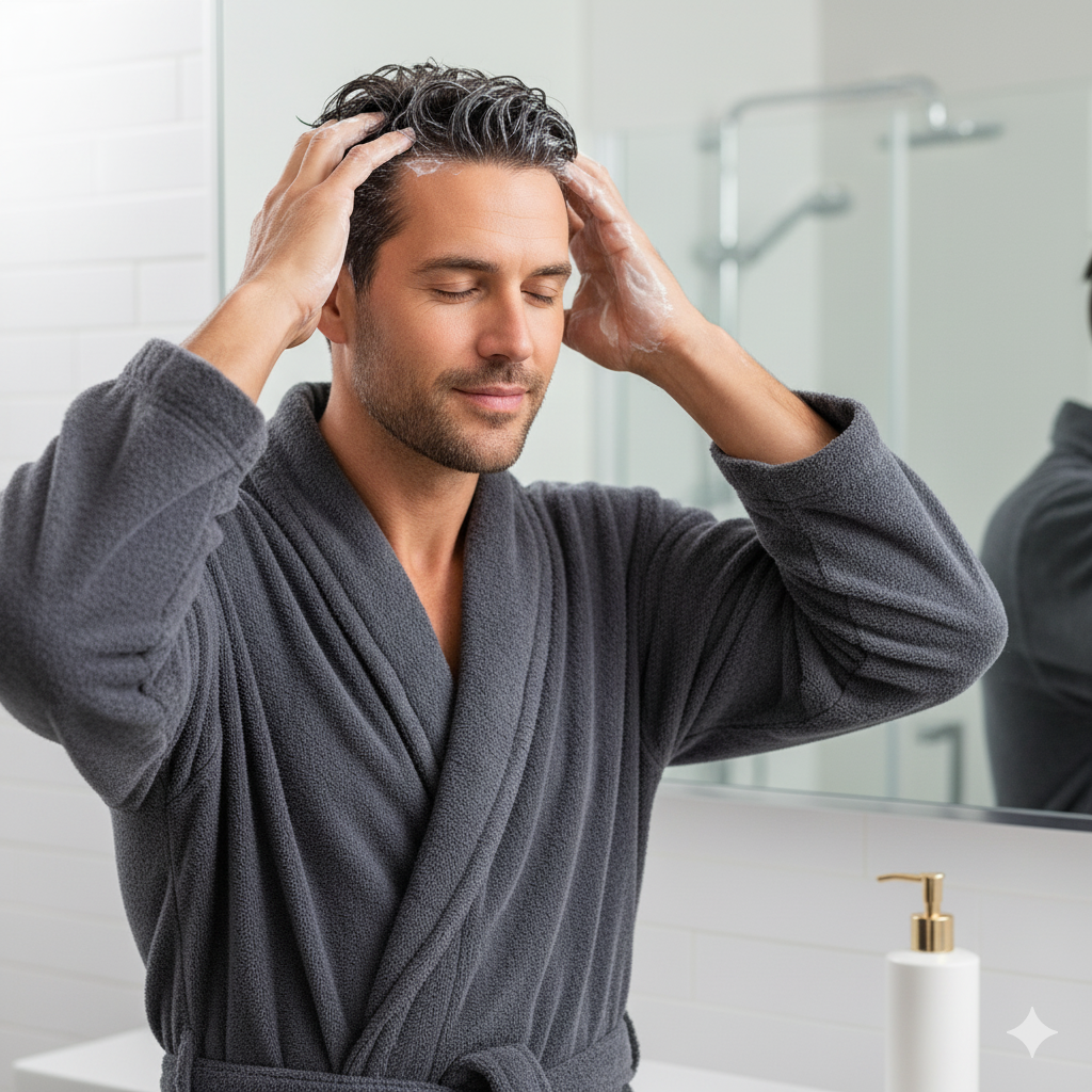 Seorang pria sedang merawat rambut.