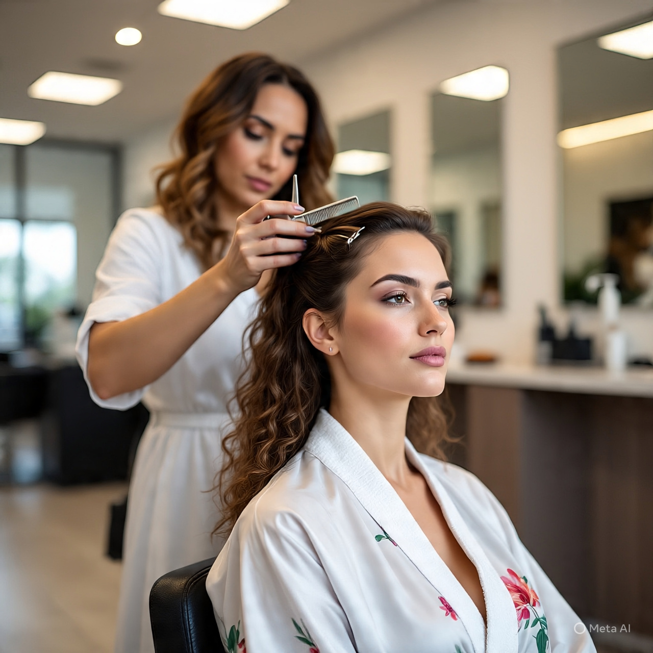 Seorang wanita sedang melakukan perawatan rambut di salon.
