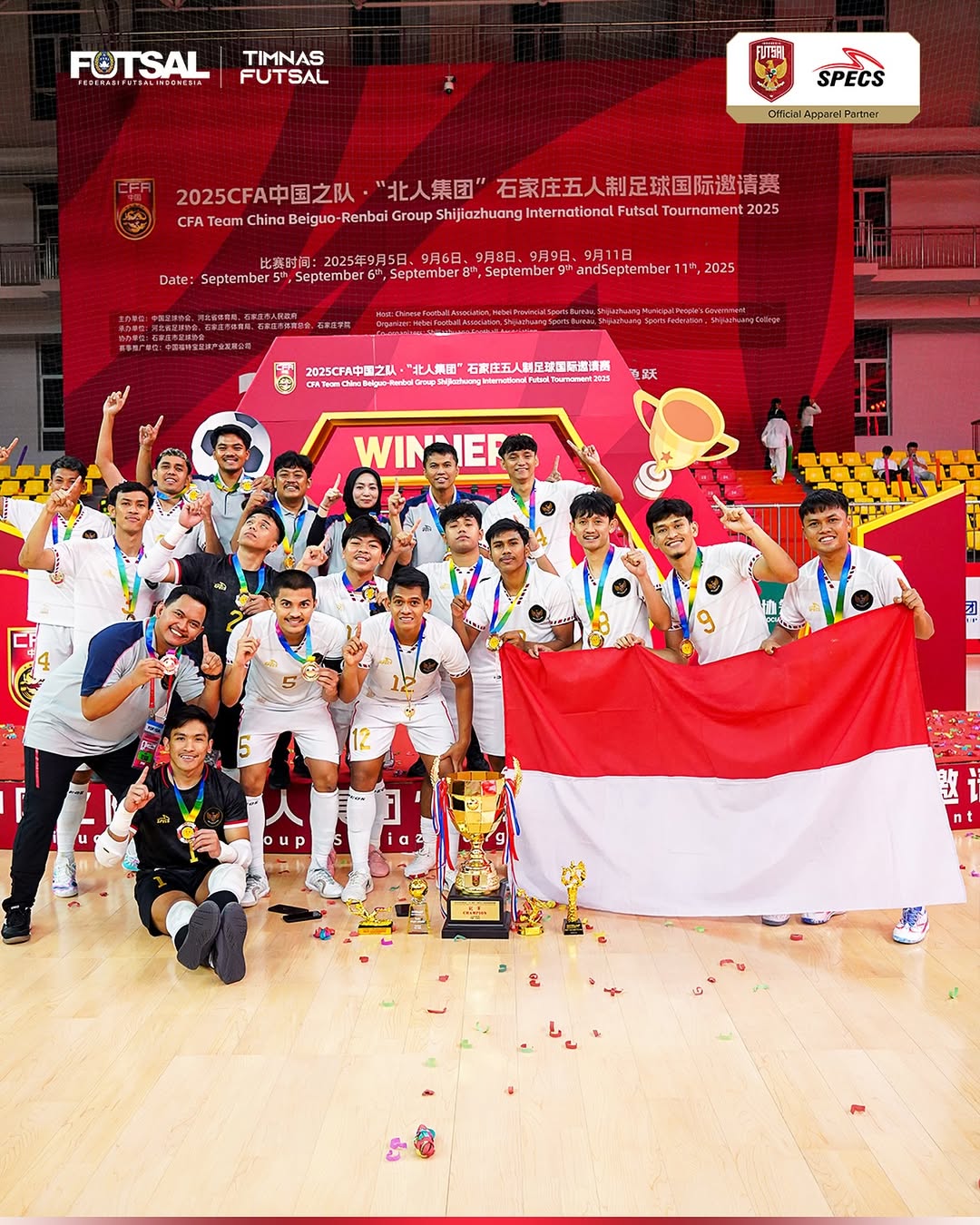 Timnas futsal Indonesia raih gelar juara di CFA International Tournamnet 2025 di China setelah obok-obok pertahanan Denmark (11/9).